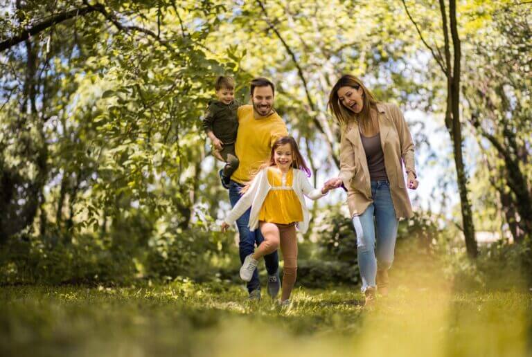 Family walking in nature